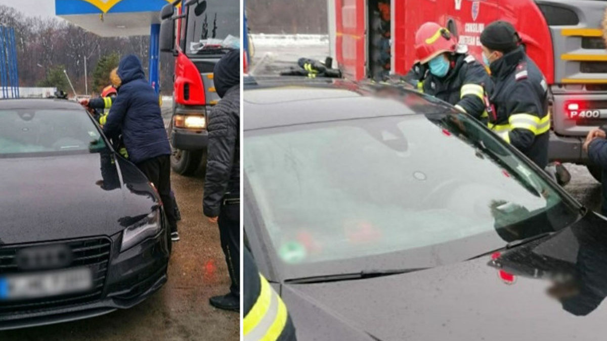 Un copil de doi ani rămas blocat în maşină, la o benzinărie pe A1, a fost salvat de pompieri