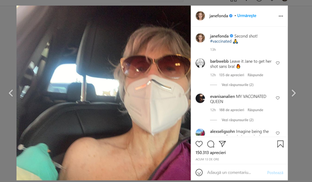Jane Fonda a fost vaccinată, în maşină, cu doza a doua împotriva coronavirusului