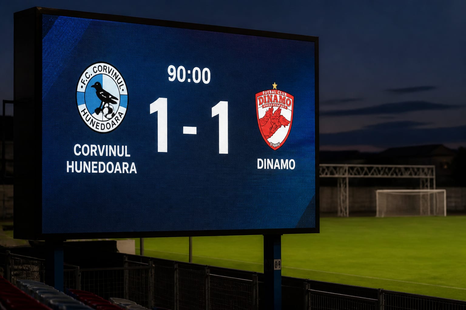 Dinamo a remizat cu Corvinul la Arad și poate fi egalată în fruntea Superligii
